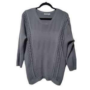 One Grey Day Gray Braided and Patterned Wool Blend Women's Sweater | Size L
